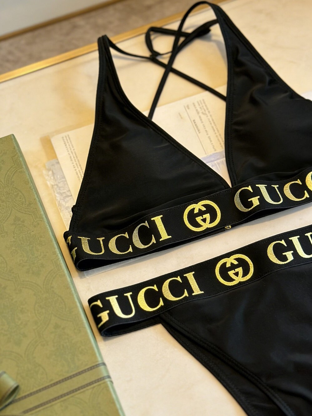 Gucci Black Tape Triangle Bikini Set - Picture 2 of 6